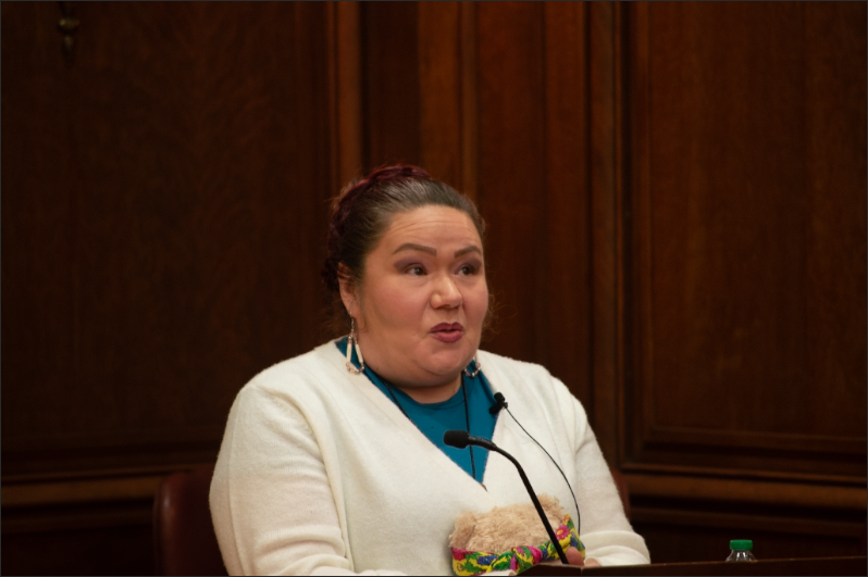 Jessica Walks First during her lecture
