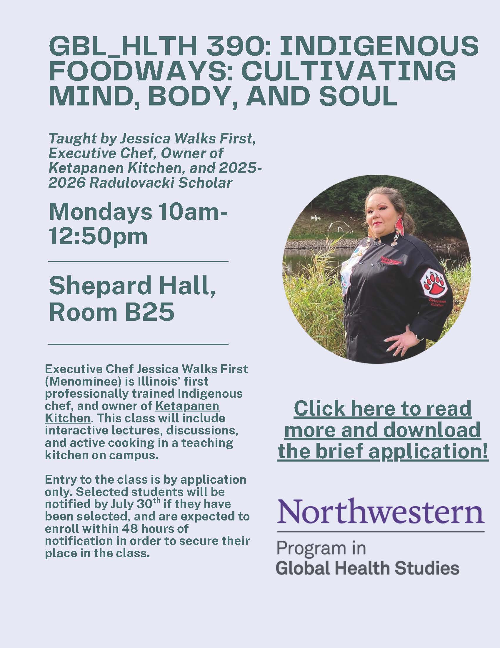 Flyer for Global Health Studies 390: Indigenous Foodways